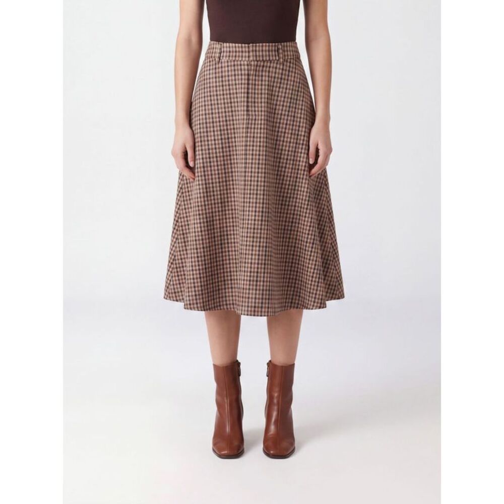 Dondup Women Dondup High-Waisted Plaid Polyester Midi Skirt